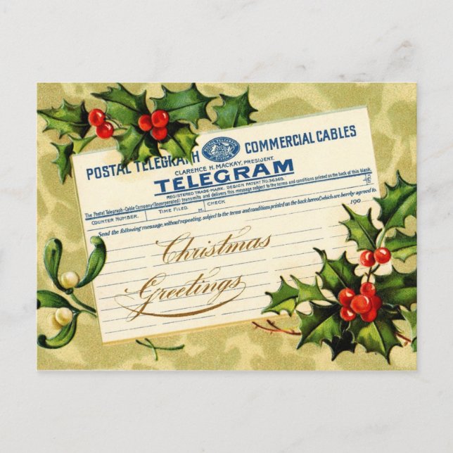 Postal Festiva Christmas Greetings Telegram Mail (Anverso)