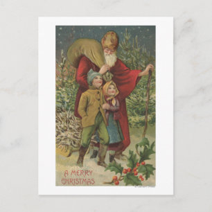 Postal Festiva Christmas GreetingSanta Walking with Kids