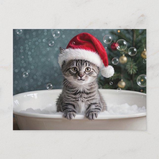 Postal Festiva Christmas Holiday Cute Kitten Cat in Bubble Bath  (Anverso)