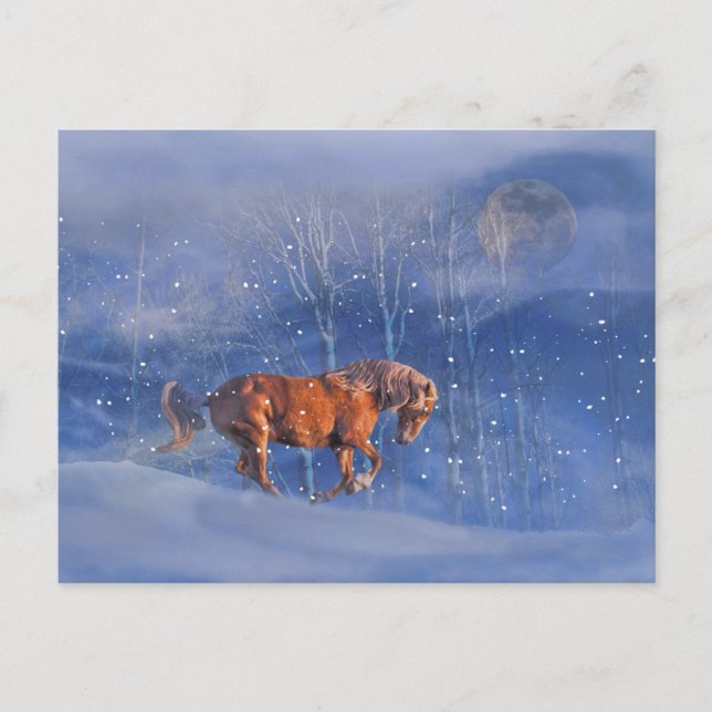 Postal Festiva Christmas Holiday Postcard Running Horse in Snow (Anverso)