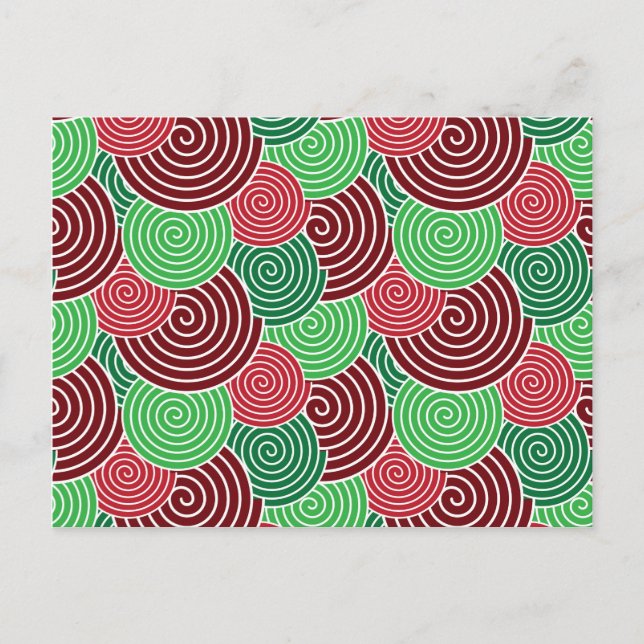 Postal Festiva Christmas Holiday Red Green Spiral Pattern (Anverso)