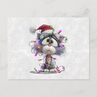 Postal Festiva Christmas Kitten tangled in Lights