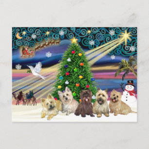 Postal Festiva Christmas Magic Cairn Terriers (Cinco)