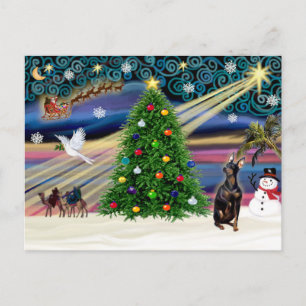 Postal Festiva Christmas Magic Miniature Pinscher (orejas recorta