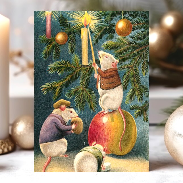 Postal Festiva Christmas Mice Vintage (Subido por el creador)