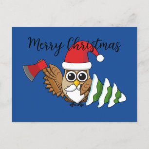 Postal Festiva Christmas Owl w/ Axe & Snowy Pine Tree   Add Text