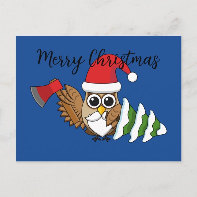 Postal Festiva Christmas Owl w/ Axe & Snowy Pine Tree | Add Text (Anverso)