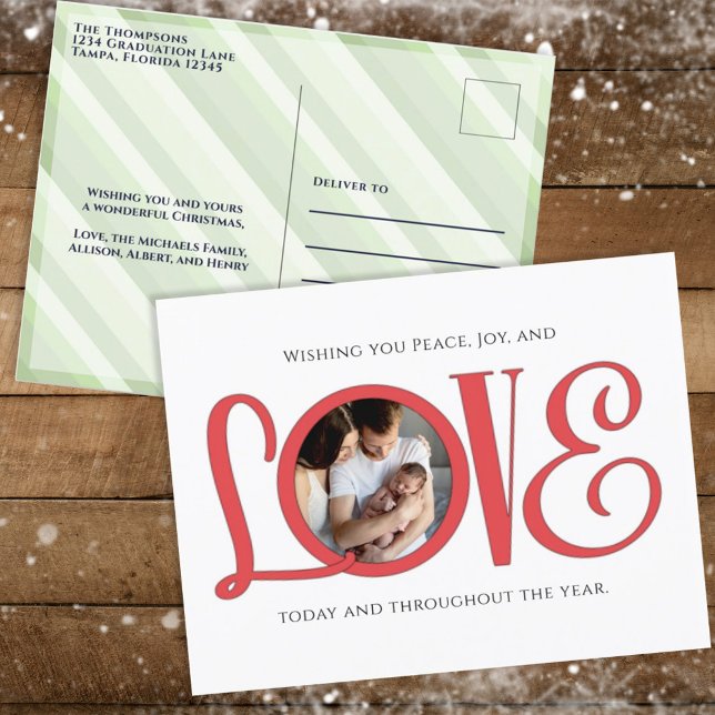 Postal Festiva Christmas Peace Joy and Love Cute Modern Photo  (Subido por el creador)