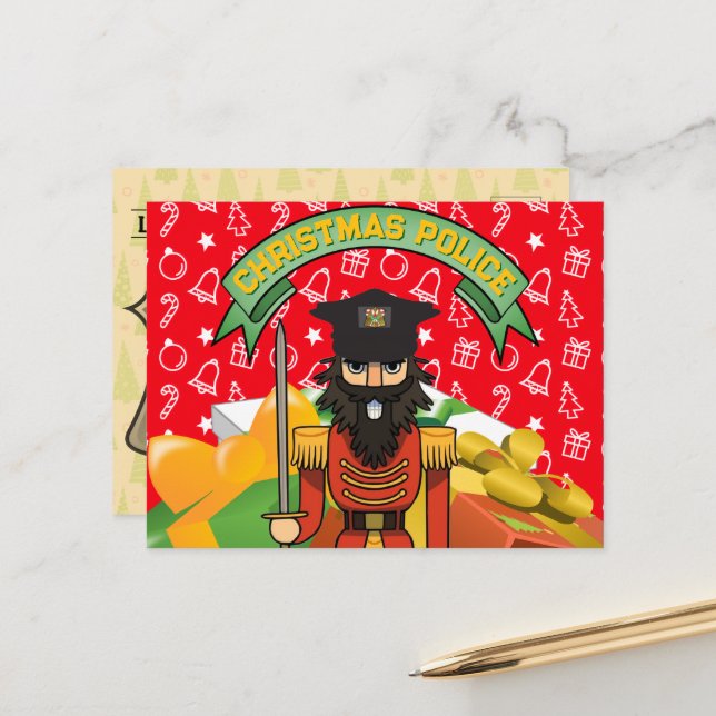 Postal Festiva Christmas Police Greeting Card | Funny Nutcracker  (Anverso/Reverso In Situ)