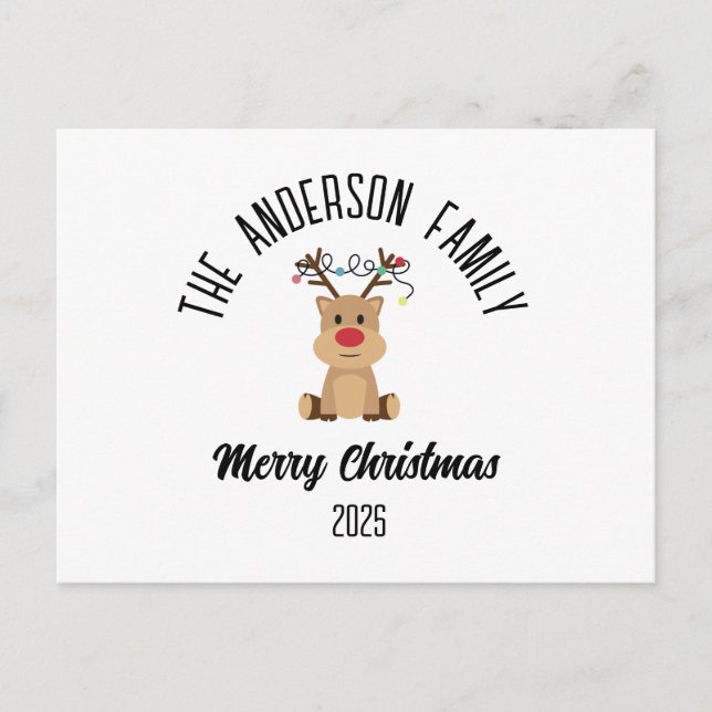 Postal Festiva Christmas Reindeer With Lights Personalized Name (Anverso)