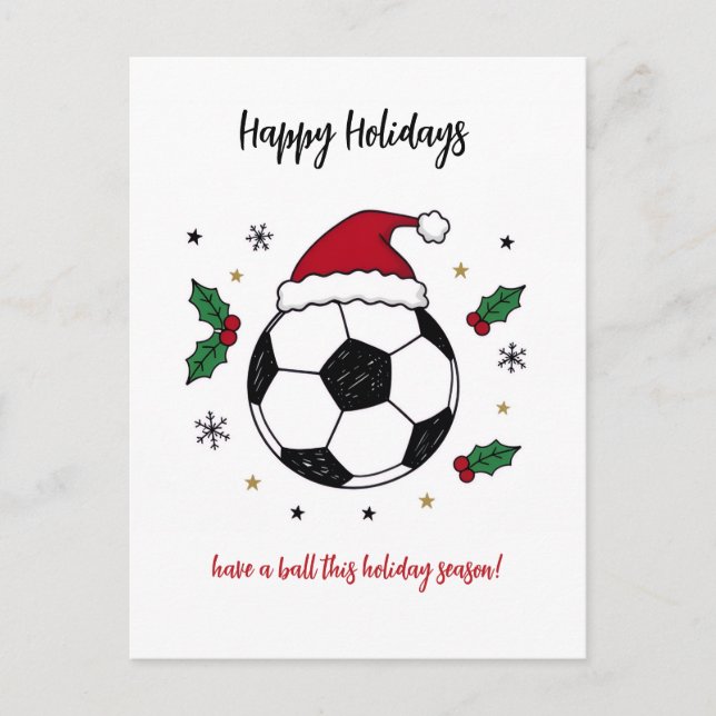 Postal Festiva Christmas Soccer Ball Santa Hat Greeting Cards (Anverso)