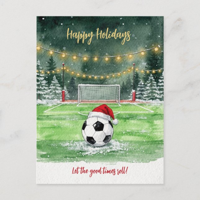 Postal Festiva Christmas Soccer Ball Santa Hat Greeting Cards (Anverso)