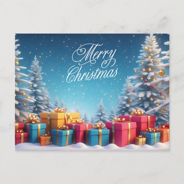 Postal Festiva Christmas Trees and Gift Boxes Winter Landscape  (Anverso)