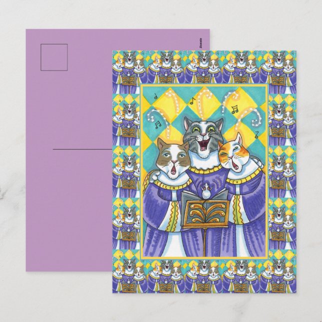 POSTAL FESTIVA CHURCH CHOIR CATS & MOUSE CANTANDO NAVIDADES CAROL (Anverso / Reverso)