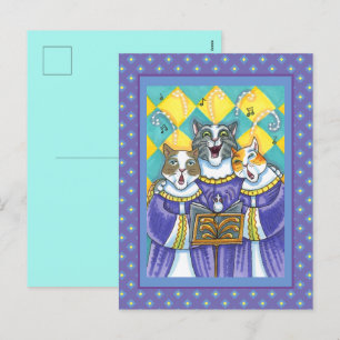 POSTAL FESTIVA CHURCH CHOIR CATS & MOUSE CANTANDO NAVIDADES CAROL