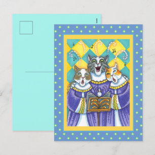 POSTAL FESTIVA CHURCH CHOIR CATS & MOUSE CANTANDO NAVIDADES CAROL