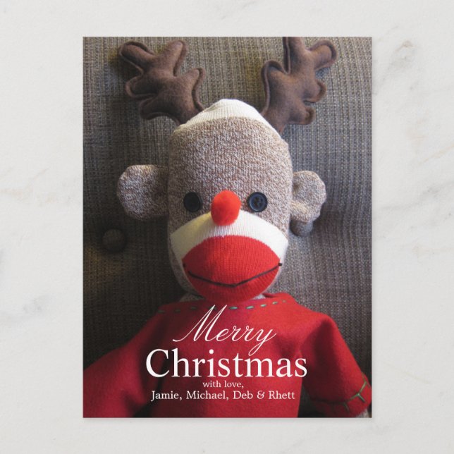 Postal Festiva Cierre de la cara de calcetín de mono con cuernos, (Anverso)