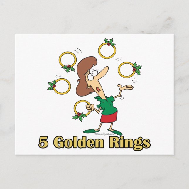 Postal Festiva cinco anillos de oro quinto día de navidades (Anverso)