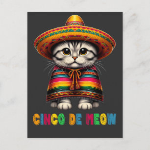 Postal Festiva Cinco De Mayo Gato Mexicano Divertido Sombrero Maú