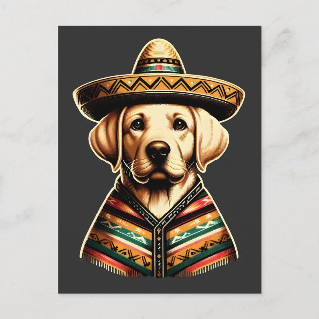 Postal Festiva Cinco De Mayo Labrador Recuperador Poncho Sombrero (Anverso)