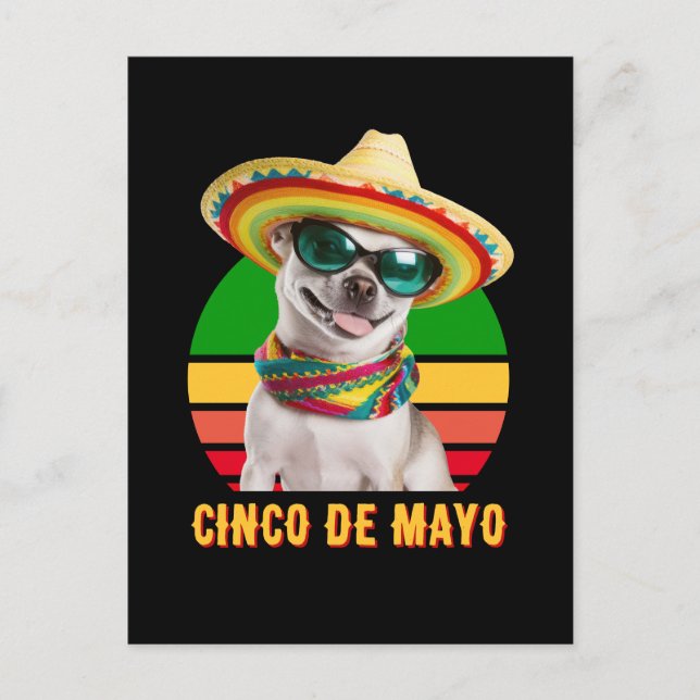 Postal Festiva Cinco De Mayo Sombrero Chihuahua Con Gafas De Sol (Anverso)