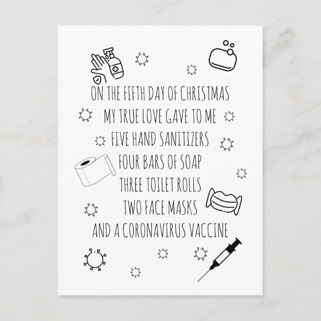 Postal Festiva Cinco días divertidos para los Navidades de Covid (Anverso)