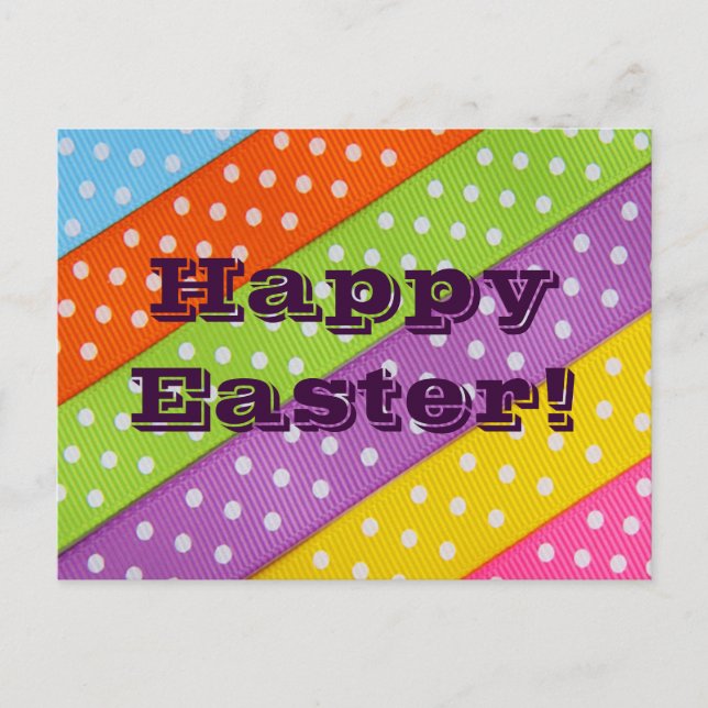 Postal Festiva Cinta colorida feliz de Pascua (Anverso)