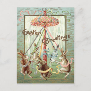 Postal Festiva Cinta de baile de mayo del conejo de Pascua