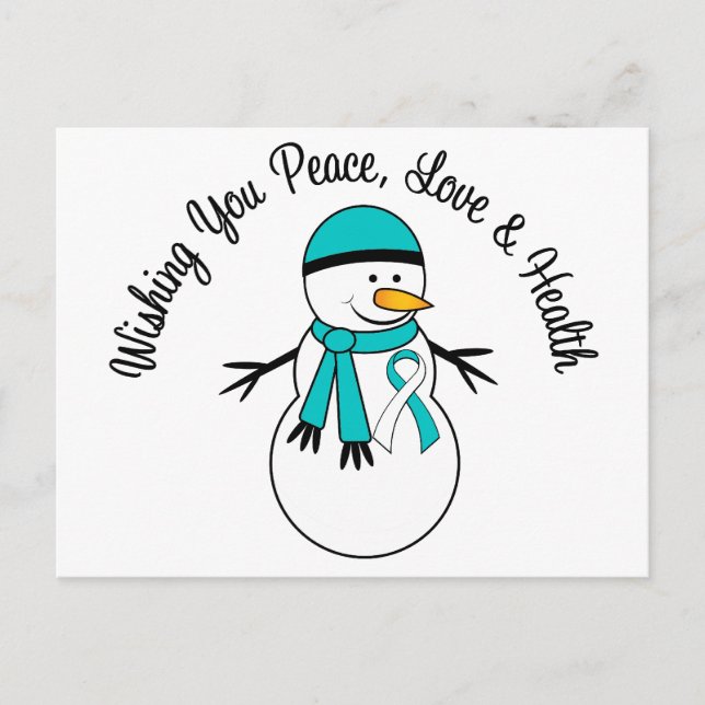 Postal Festiva Cinta de cáncer cervical para navidades Snowman (Anverso)