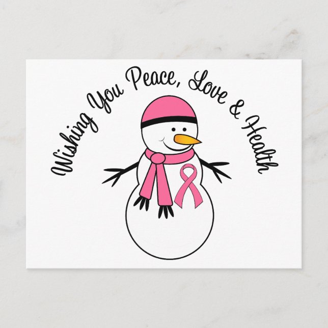 Postal Festiva Cinta de cáncer de mama para navidades Snowman (Anverso)