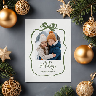 Postal Festiva Cinta de vaca dibujada a mano por Navidades verdes