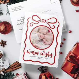 Postal Festiva Cinta roja de cinta roja dibujada con la mano para