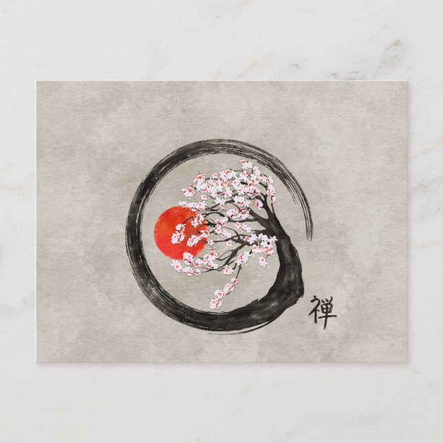 Postal Festiva Círculo de Enso del zen y árbol de Sakura en lona (Anverso)