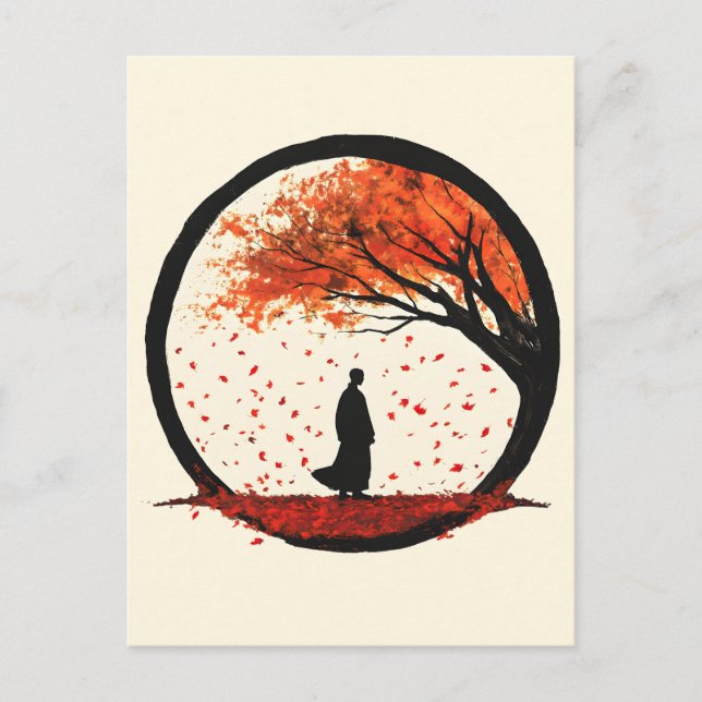 Postal Festiva Círculo zenano de quietud otoño hojas caídas (Anverso)