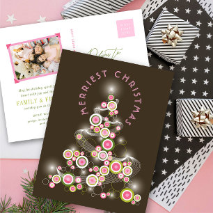 Postal Festiva Círculos De Hocico Rosado Brillando Árbol De Navid
