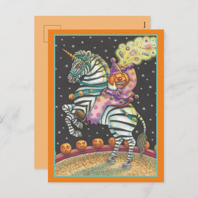 Postal Festiva CIRCUS CLOWN, ZEBRA Halloween (Anverso / Reverso)