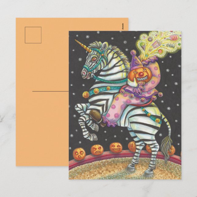 Postal Festiva CIRCUS CLOWN, ZEBRA Halloween (Anverso / Reverso)