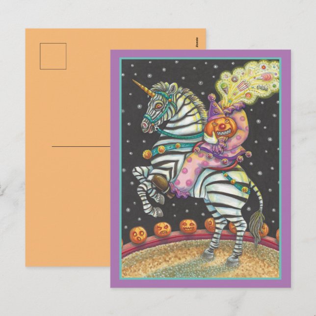 Postal Festiva CIRCUS CLOWN, ZEBRA Halloween (Anverso / Reverso)