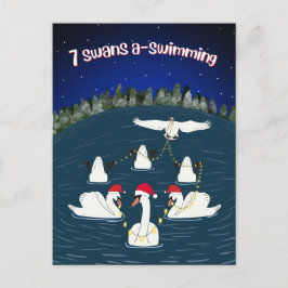 Postal Festiva Cisnes divertidos nadando 12 días de Navidades