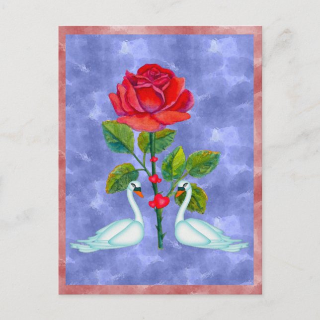 Postal Festiva Cisnes románticos de San Valentín (Anverso)