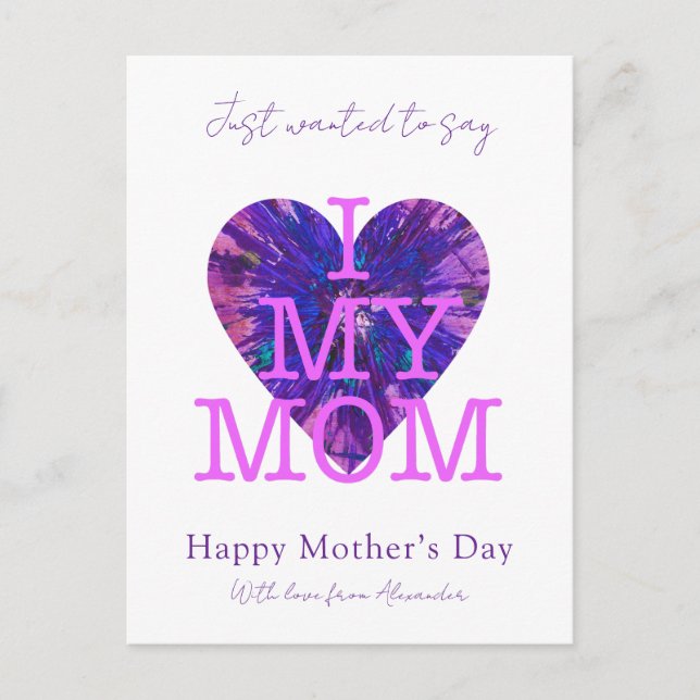 Postal Festiva Cita de Día de la Madre me encanta mi madre acuare (Anverso)