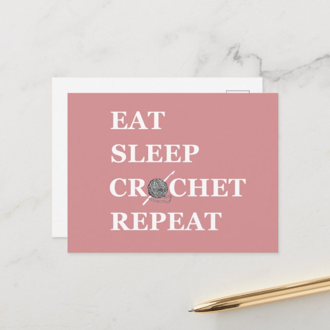 Postal Festiva Cita divertida de crochet tejiendo un regalo (Anverso/Reverso In Situ)