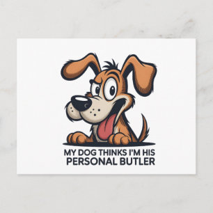 Postal Festiva Cita divertida de perro mayordomo de dibujos anima