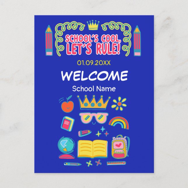 Postal Festiva Citas de motivación de "La escuela es genial, vamo (Anverso)