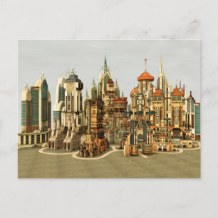 Postal Festiva Ciudad de fantasía futurista Arte de horizonte de
