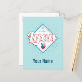 Postal Festiva Ciudad de Lyon Francia retro rooster recuerdo vint