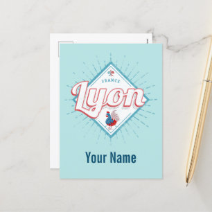 Postal Festiva Ciudad de Lyon Francia retro rooster recuerdo vint