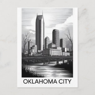 Postal Festiva Ciudad de Oklahoma Oklahoma Silueta Urbana Grabado