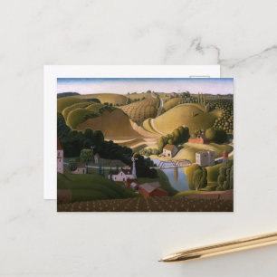 Postal Festiva Ciudad de Piedra por Grant Wood