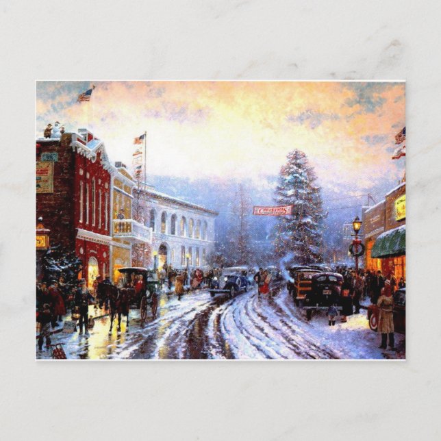 Postal Festiva Ciudad navideña vintage (Anverso)